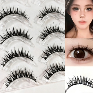 JIEJIE Faux cils en <span class=keywords><strong>coton</strong></span> plastique réutilisables, sans colle, sensation aérienne, motif dessin animé, faits à la main, effet mouillé, épaisses, bouclées, <span class=keywords><strong>tiges</strong></span> noires - Product Image 2