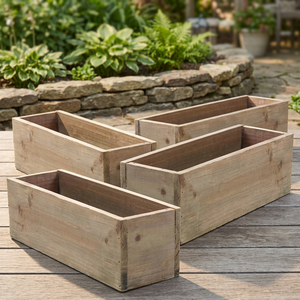 Traditional Rustic Wooden Rectangular <b>Planter</b> <b>Box</b> Hand Carved Plastic Liner for Indoor/Outdoor Garden Home Decor Eco-Friendly - Product Image 3
