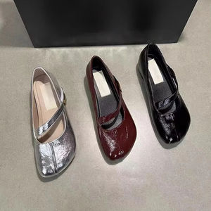 Zapatos Planos Retro Franceses para Mujer, con Punta en Mango, Plataforma Oculta, Velcro, Estilo Mary Jane, de Piel de Oveja, Casuales y Combinables - Product Image 1