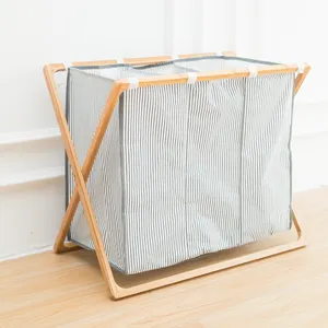 Bamboo Laundry Hamper with Dual Compartments 3-Section bamboo Laundry Basket with Removable Bags
