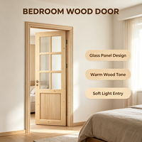 Porte intérieure en bois massif de pin noueux avec vitrage, porte en bois brut non peinte pour espace intérieur de villa rustique