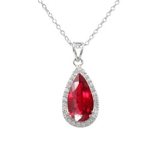 925 Sterling <b>Silver</b> Lab Grown Ruby Pear Cut Mozambique <b>Charm</b> Pendant for Women Engagement - Product Image 1