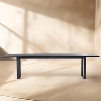 Ensemble de salle à manger d'extérieur en aluminium thermolaqué 5 pièces, table rectangulaire moderne, fauteuil à lattes, mobilier de jardin, patio, hôtel