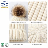 Gorro de punto grueso con pompón y diseño degradado de piel sintética, personalizado de fábrica, OEM, multicolor, para invierno, unisex