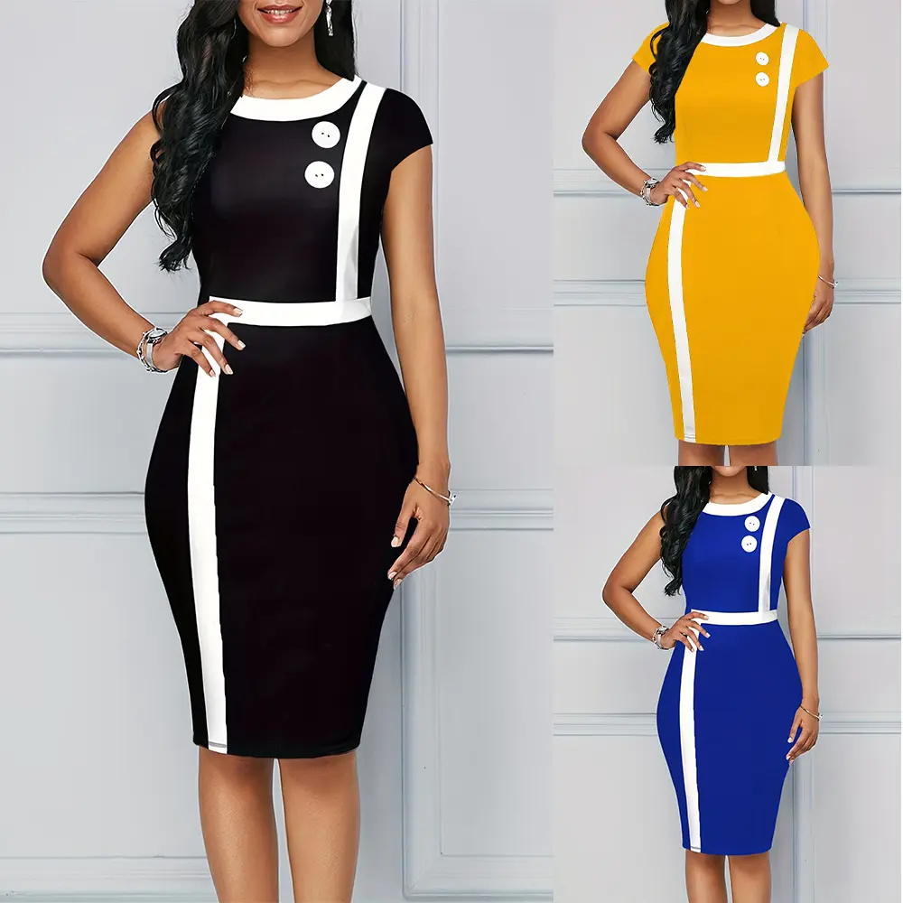 Kadınlar için Patchwork etekler basit ofis kadın elbiseleri siyah ve beyaz elbiseler kilise Bodycon zarif elbiseler resmi kadınlar için