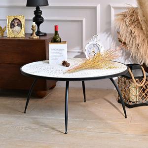 Mesa de Centro Redonda de Madera Estilo Europeo INNOVA, Decorativa, Antigua, con Patas de Metal, Extensible, para Sala de Estar - Product Image 3