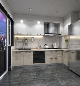 Meubles de cuisine modulaires modernes en bois/verre en forme de L, armoires laquées, ensembles complets, rangement intégral, meubles de salle à manger - Product Image 2