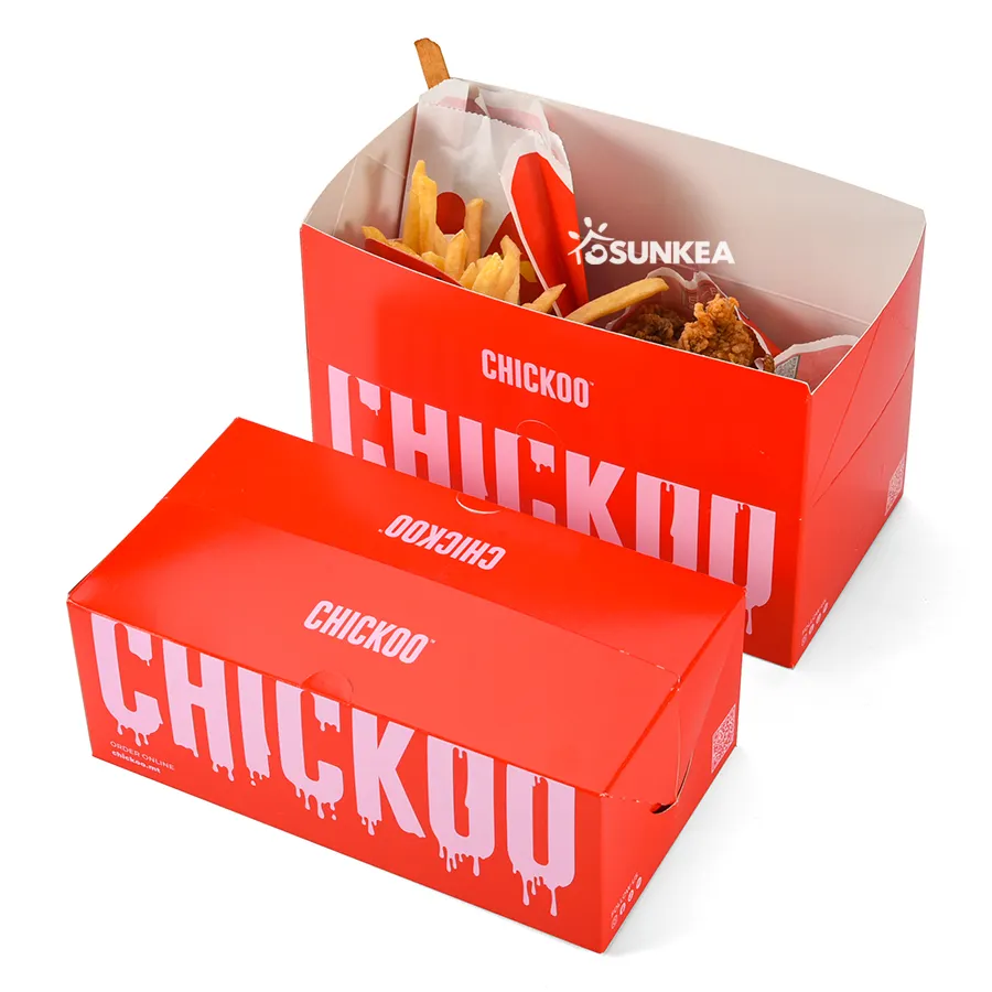 Изготовленный на заказ логотип сложенный бумажный бургер чип вместе упаковка для фаст-фуда Корейская жареная курица на вынос коробка