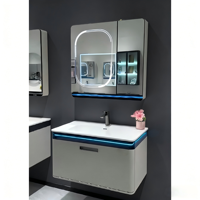 Meuble de salle de bain mural moderne avec capteur intelligent, en panneau de résine, avec lavabo en céramique