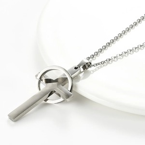 Collier religieux unisexe en acier inoxydable avec pendentif croix simple et cercle, plaqué or ou argent, motif Jésus-Christ, bijoux breloques - Product Image 4