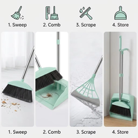 Kit de nettoyage de sol 3 pièces en plastique épaissi pour la maison : balai, pelle et serpillière à raclette, avec poils en nylon doux pour un nettoyage facile