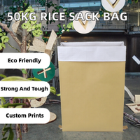 Sac d'emballage industriel et agricole en PP tissé recyclable, avec impression sérigraphique en relief et boucle latérale, pour riz de 50 kg