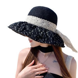Cappello da donna in paglia con stampa floreale floscio <span class=keywords><strong>Anti</strong></span> <span class=keywords><strong>UV</strong></span> Resort da viaggio da spiaggia cappello da sole da donna cappello di paglia