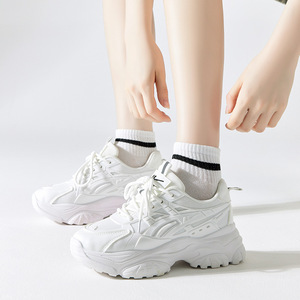 Women's Ankle Socks Thin Cotton Breathable Casual Spring Summer White Black Striped Pattern - Product Image 3