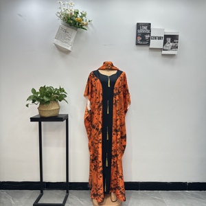 Nouvelle <span class=keywords><strong>robe</strong></span> africaine imprimée tie-dye tendance avec détails de kaftan à franges, <span class=keywords><strong>maxi</strong></span> abaya assortie à un foulard, <span class=keywords><strong>robe</strong></span> pour femmes - Product Image 5