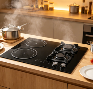 <span class=keywords><strong>Cuisinière</strong></span> encastrable double usage gaz et électrique 4 brûleurs (2 gaz, 2 électriques) en verre D4-05B, classe d'efficacité énergétique, protection anti-extinction de flamme - Product Image 3