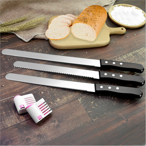 Flat Cut <strong>Bread</strong> Knife <strong>Bread</strong> Slicer Black Wood Handle Stainless Steel Cake Serrated Knife <strong>Bread</strong> <strong>Cutter</strong> - Product Image 5