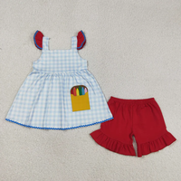 Ensembles de vêtements d'été pour enfants, filles et garçons, hauts à manches courtes avec appliques crayon et shorts, 2 pièces, tenue de rentrée scolaire pour enfants