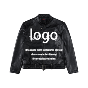 Blouson Biker Court en PU pour Homme, Col Montant Brodé, Motif Vache et Patchwork en Crins <span class=keywords><strong>de</strong></span> Cheval, Vêtement d'Équitation Décontracté, Hiver - Product Image 3