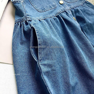 2024 Jean coreano moda ragazze vestito con tasche tinta unita blu estate prendisole senza maniche - Product Image 5