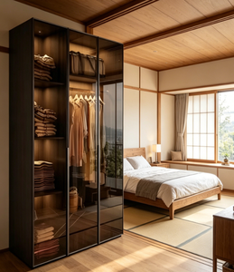 <span class=keywords><strong>Armadio</strong></span> Moderno con Porte in Vetro Nero, <span class=keywords><strong>Cabina</strong></span> <span class=keywords><strong>Armadio</strong></span> Illuminata a LED per Camera da Letto, Vendita Diretta dalla Fabbrica - Product Image 3