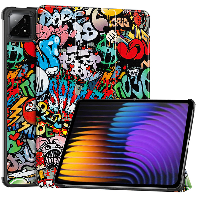 Trifold Leather Cover Case with Pattern for Xiaomi Mi Pad 7 2024 Flip Stand Smart Cover