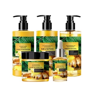 Lot de 5 produits essentiels pour les cheveux au gingembre : Shampoing hydratant, Gel douche, Crème capillaire et Crème de soin en gros - Product Image 1