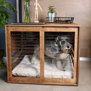 Cage à <span class=keywords><strong>chien</strong></span> moderne en bois avec panneau avant et <span class=keywords><strong>porte</strong></span> en acrylique avec loquet, niche intérieure pour <span class=keywords><strong>chien</strong></span> - Product Image 5