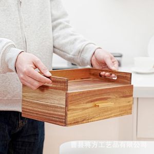 Acacia Wood <b>Tea</b> Bag <b>Box</b> Multi Functional Drawer Storage Organizer Natural Color Rectangle Tabletop Mount - Product Image 4