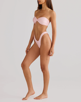 Zachte Factory Direct OEM Custom Logo Effen Roze Bandeau Twist Front Hoge Snijding Thong Tweedelig Bikini Badpak voor Vrouwen