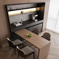 Meuble de salon moderne haut de gamme avec station café, barre de bar extensible indépendante et étagère lumineuse à LED