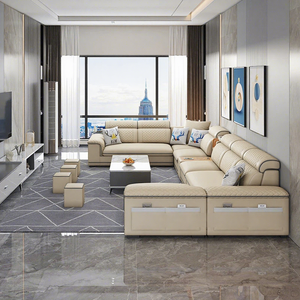 बड़े अपार्टमेंट लिविंग रूम सोफा क्रीम शैली आधुनिक सरल यू-आकार 4 मीटर धोने योग्य-मुक्त तकनीकी कपड़े यूएसबी इंटरफेस - Product Image 3