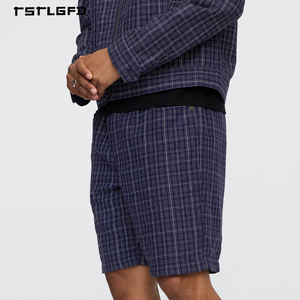 Conjunto de Chaqueta con Cierre y Pantalones Cortos a Cuadros de Lino y Algodón Personalizado OEM para Hombre, con Pantalones Cortos Vintage y Atuendo Urbano Transpirable de Dos Piezas - Product Image 3