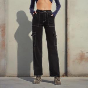 กางเกงยีนส์ทรงแบ็กกี้สีน้ำตาลวินเทจสำหรับผู้หญิงขาตรงเอวต่ำมีกระเป๋าแนวสตรีทแวร์90s กางเกงคาร์โก้ขาตรงเอวต่ำมีกระเป๋า - Product Image 1