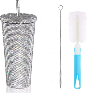 Linghui moderne 304 tasse de paille en acier inoxydable tasse de café et d'eau isolée sous vide transfrontalière avec strass pour tasse de voiture alimentaire - Product Image 6