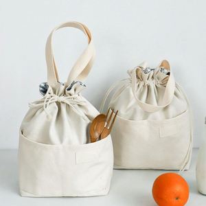 Bolsa de Almuerzo Bento, Bolsa de Lona para Alimentos, Bolsa Térmica Portátil con Cordón y Forro Aislante - Product Image 3