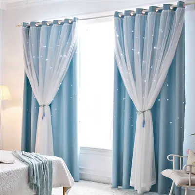 Cortina con sombreado de estrella hueca para dormitorio, cortina de doble capa de estilo coreano de princesa INS Web