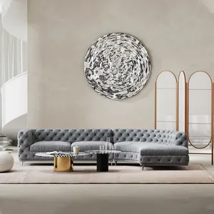 Kain Desain Kustom Modern Italia Mewah Beludru Merah Muda Hitam 7 Tempat Duduk Sofa Sudut Sofa Set Furnitur Ruang Tamu Sofa