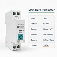 Disjoncteur intelligent WiFi Tuya APP avec contrôle vocal, mesure de l'énergie en temps réel, rail DIN, petite taille 1P+N 90-300V 1-63A