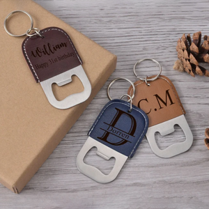 Thép không gỉ bia rượu mở chai biểu tượng tùy chỉnh PU da Mở Chai Móc chìa khóa mở chai - Product Image 2