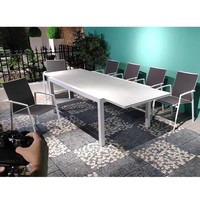 Ensemble de table et de chaises de jardin extensible moderne pour 12 personnes, en métal blanc, avec parasol