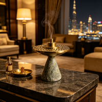 Brûleur d'encens Mubkhar Bakhoor en marbre de pierre naturelle verte pour Ramadan, Aïd, décoration arabe pour la maison, ornement de table console Majlis Oud