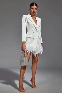 Vestido Blazer Corto con Plumas Blancas de Diseño de Moda de Londres, Vestido Casual para Mujer para Ocasiones Formales, Oficina y Trabajo con Bolsillos - Product Image 4