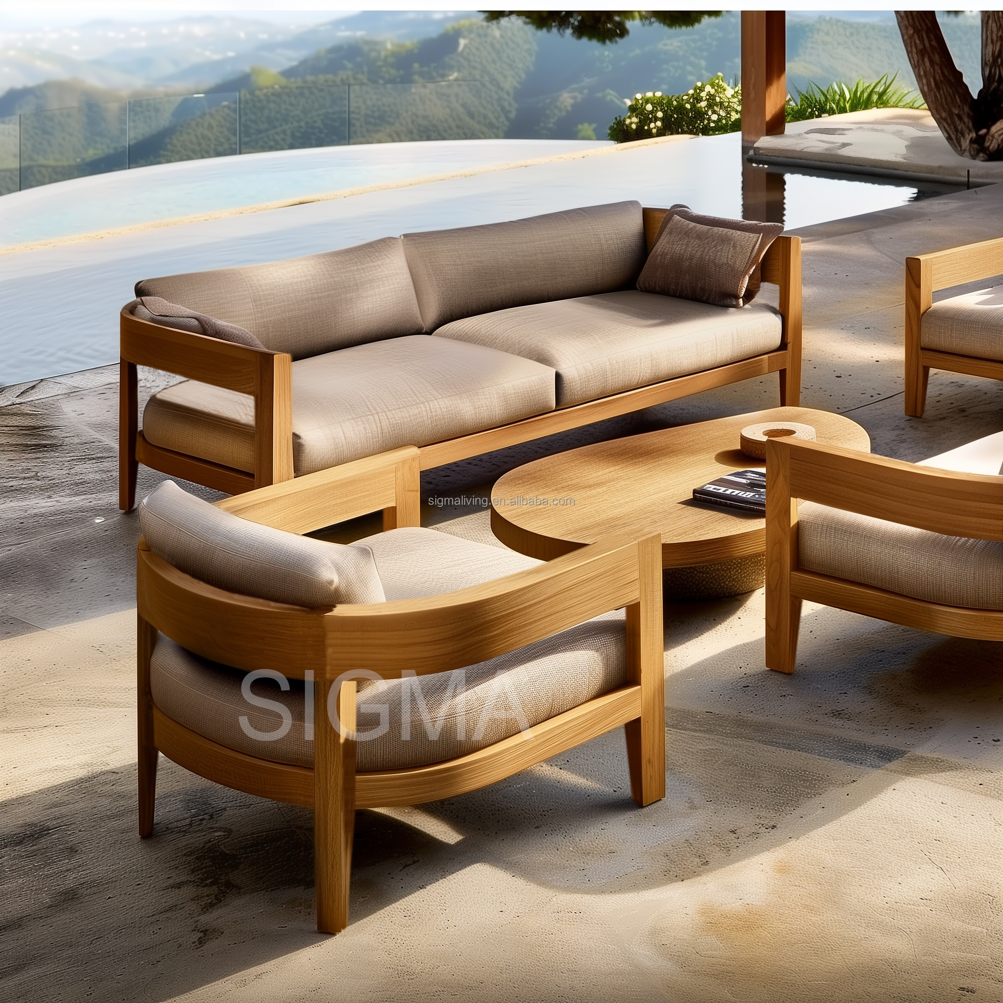 Sigma Garden Furniture Set Luxury Sofa Set Teak Wood Coffee Table Outdoor Furniture Sofa Set Patio Sofa