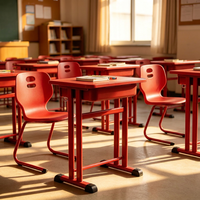 Nouvelle Arrivée - Ensemble Chaise et Bureau Individuel Moderne pour Étudiant avec Cadre en Acier, Base en Plastique Solide, Confortable, pour Salle de Classe, avec Tiroir de Rangement