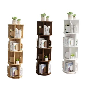 Modern 360 Rotating <b>Solid</b> <b>Wood</b> Bookshelf with 5 Tiers, Space Saving Circular <b>Bookcase</b> for Small Apartment, Minimalist Furniture - Product Image 5