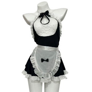 Conjunto de Disfraz de Sirvienta para Mujer, Encaje Blanco y Negro, Lazo con Volantes, Lencería Cosplay, Vestido Uniforme Sexy de Dos Piezas, Ropa Interior Sensual - Product Image 2