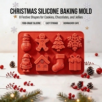 Moule de cuisson en silicone de Noël à 8 cavités, motifs Père Noël, Bonhomme de neige, Arbre, Flocon de neige, pour gâteaux, chocolat et glaçons