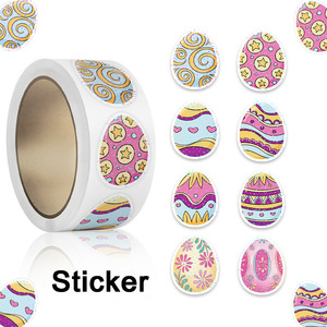 Rollo de 500 Pegatinas de Huevos de Pascua Impermeables, Calcomanías de Papel con Diseños de Animales en Tonos Pastel para Cestas de Pascua, Recuerdos de Fiesta para Niños - Product Image 1