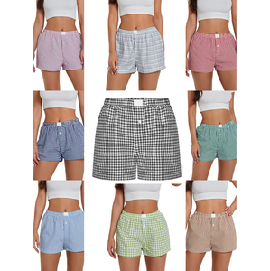 Shorts d'été décontractés pour femmes en tissu tissé, taille mi-haute, coupe régulière, respirants, séchage rapide, motif quadrillé - Product Image 1